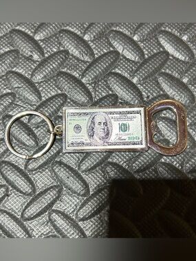 100 Dollar Bill Keychain Bottle Opener Keyring Ben Franklin Collectible 4”